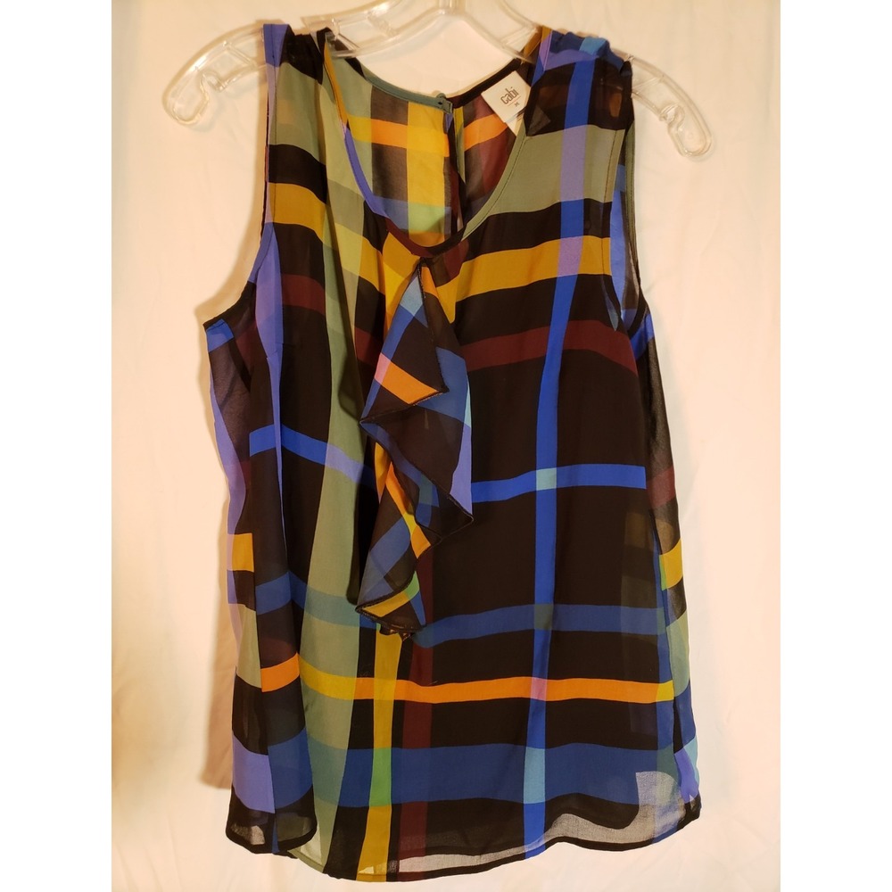 Women's Cabi Multicolor Sleeveless Ruffled Blouse Size M